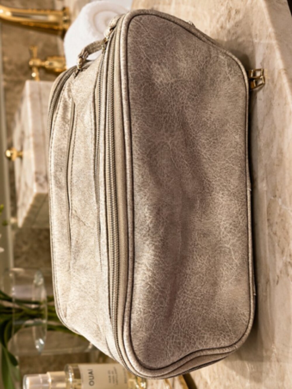 Men's Women's Bathroom Bag Dop Kit Brand New Grey Brown Brown Satinish Inside